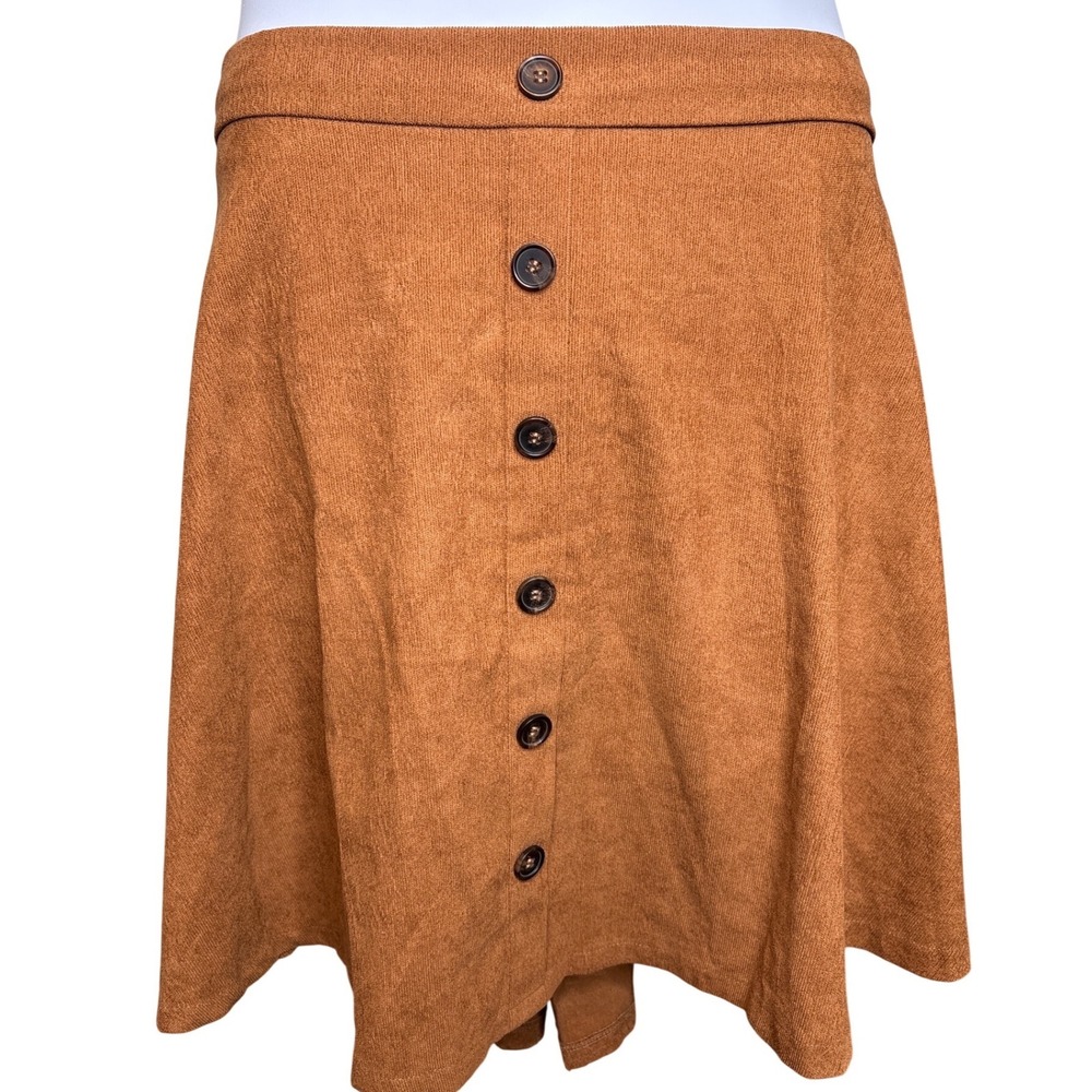 Womens Brown Corduroy A-Line Skirt Sz 3XL Buttoned Front Cottagecore Academia
